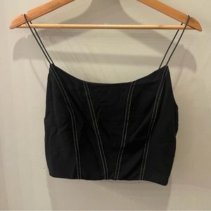 Black cropped tank top with white stitching